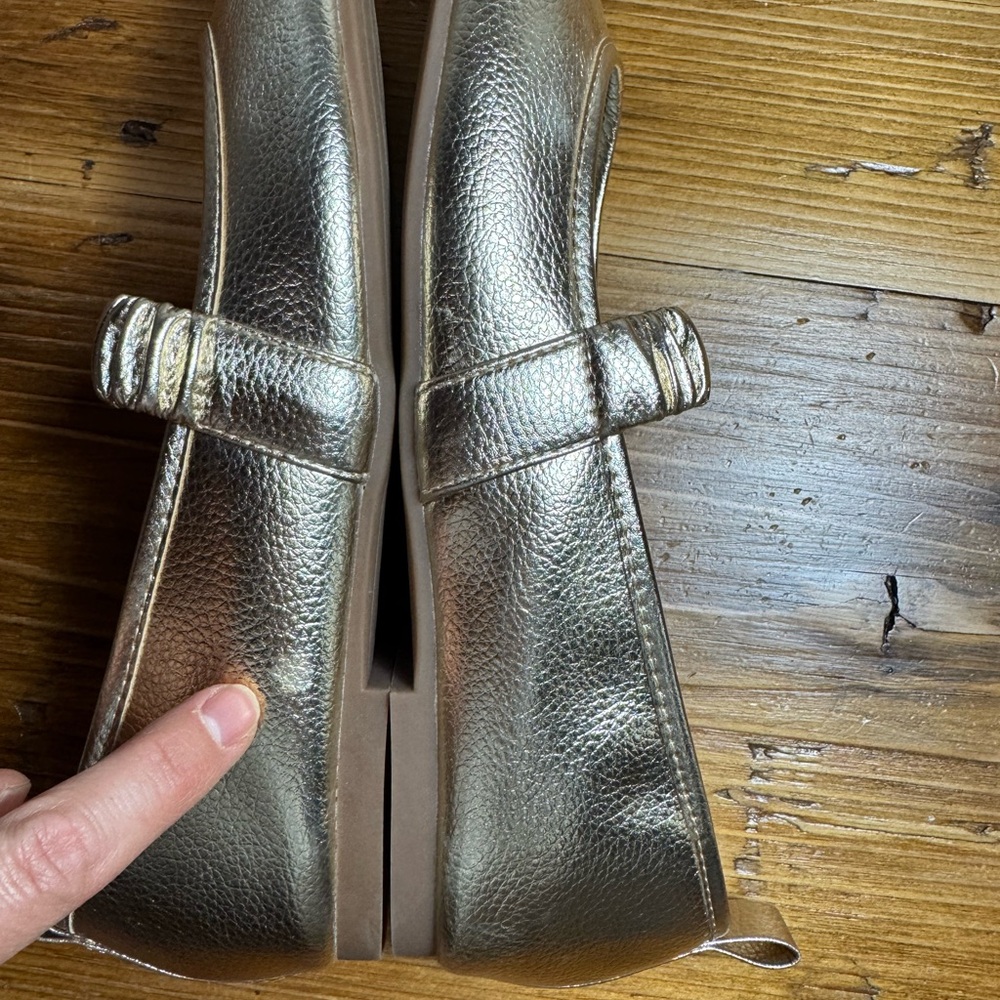 MIA Metallic Gold Ruched Strap Mary Jane Flats - Picture 9 of 12